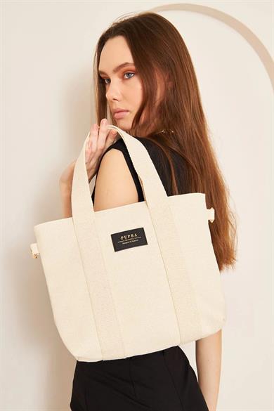 Pupba Omuz Çantası Yaga Tote Bag Krem/Altın