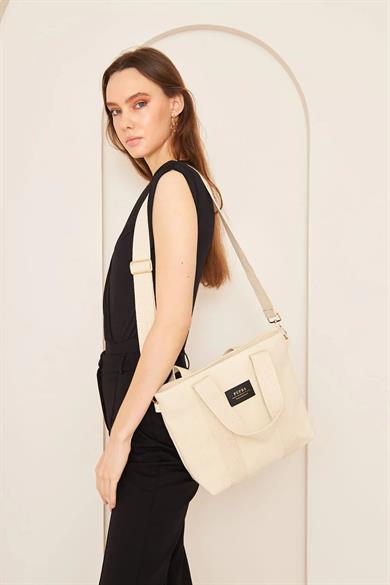 Pupba Omuz Çantası Yaga Tote Bag Krem/Altın