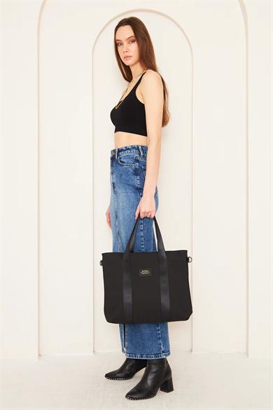 Pupba Omuz Çantası Yaga Large X Tote Bag Deri Siyah