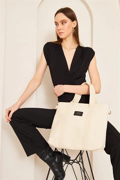 Pupba Omuz Çantası Yaga Large Tote Bag Krem
