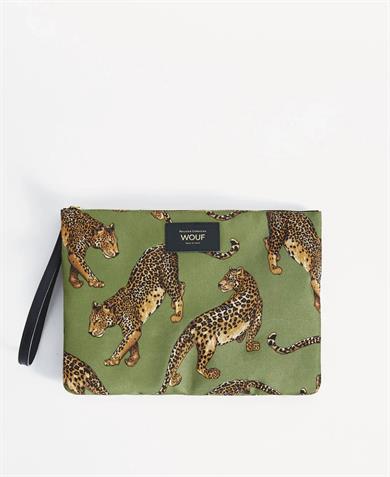 Wouf Clutch, El Çantası XLarge Pouch Daily Olive Leopard