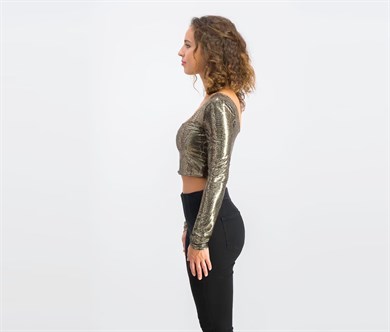 Bershka Crop Top Metalik Altın / Siyah