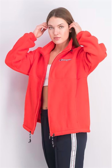 Champion Fermuarlı Polar Sweatshirt Embroidered Fleece Kırmızı