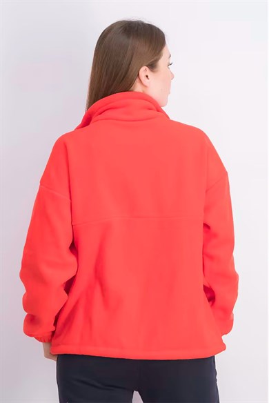 Champion Fermuarlı Polar Sweatshirt Embroidered Fleece Kırmızı