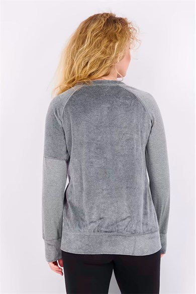 Champion Kadın Kadife Sweatshirt Round Neck Gri