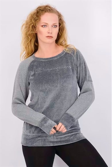 Champion Kadın Kadife Sweatshirt Round Neck Gri
