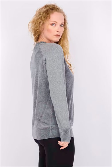 Champion Kadın Kadife Sweatshirt Round Neck Gri