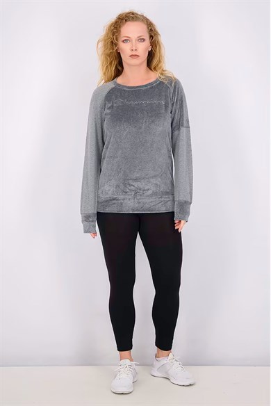 Champion Kadın Kadife Sweatshirt Round Neck Gri