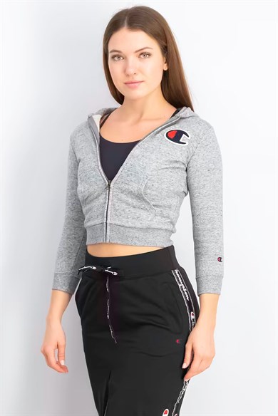Champion Kapüşonlu Sweatshirt Big Brand Logo Gri