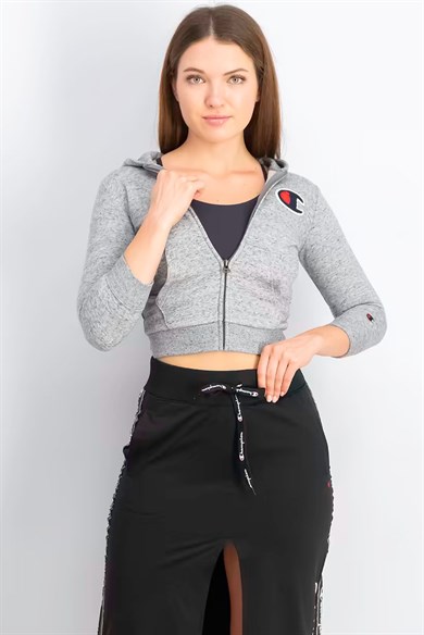 Champion Kapüşonlu Sweatshirt Big Brand Logo Gri