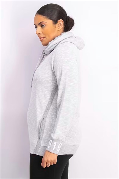 Champion Kapüşonlu Sweatshirt Drawstrings Graphic Gri
