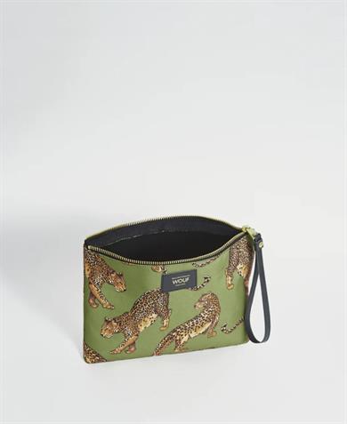 Wouf Clutch, El Çantası XLarge Pouch Daily Olive Leopard