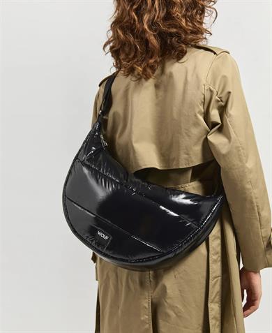 Wouf Omuz Çantası Large Crossbody Bag Quilted Line Black Glossy