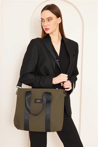 Pupba Omuz Çantası Yaga Large X Tote Bag Deri Haki