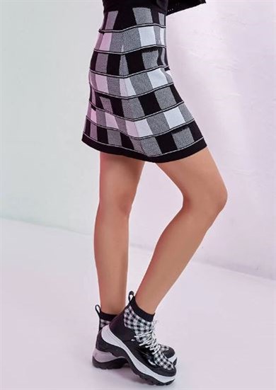 Knitss Triko Mini Etek Dama Desenli