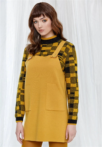 Knitss Jile Triko Elbise Saf Yün Sarı