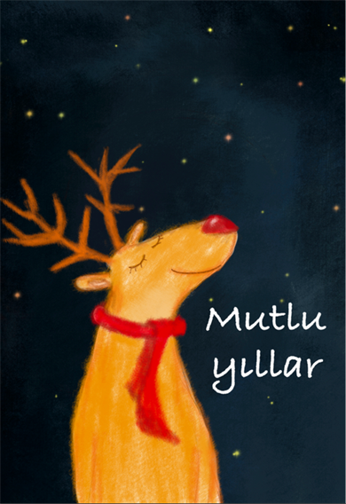 Şeyler Bulucu Tebrik Kartı, Kartpostal Geyik Mutlu Yıllar Siyah