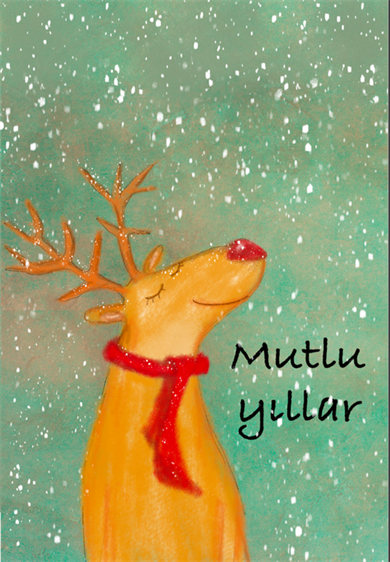 Şeyler Bulucu Tebrik Kartı, Kartpostal Geyik Mutlu Yıllar Yeşil