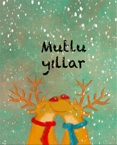 Şeyler Bulucu Tebrik Kartı, Kartpostal İki Geyik Mutlu Yıllar Yeşil