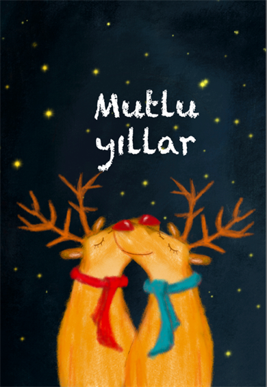 Şeyler Bulucu Tebrik Kartı, Kartpostal İki Geyik Mutlu Yıllar Siyah