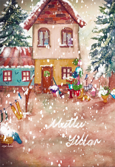 Şeyler Bulucu Tebrik Kartı, Kartpostal Renkli Ev Mutlu Yıllar