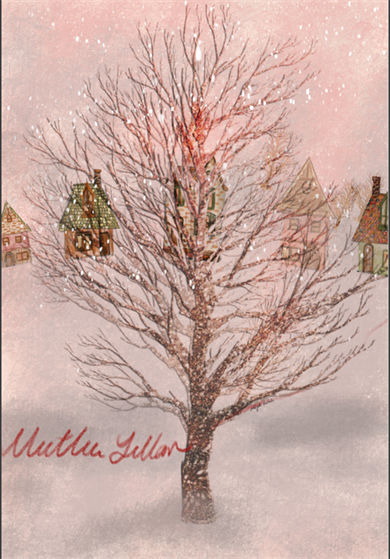 Şeyler Bulucu Tebrik Kartı, Kartpostal Ağaç Mutlu Yıllar Pembe