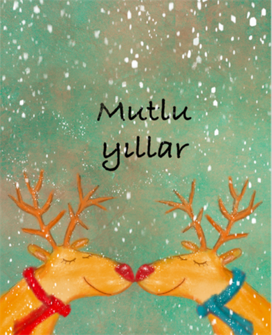 Şeyler Bulucu Tebrik Kartı, Kartpostal İki Geyik Mutlu Yıllar Yeşil 2