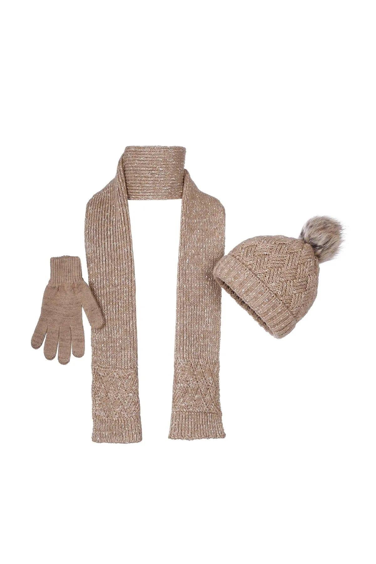 Kadın Eldiven, Atkı, Bere Takımı 3'lü Set Fussel Bej_FO3090BE
