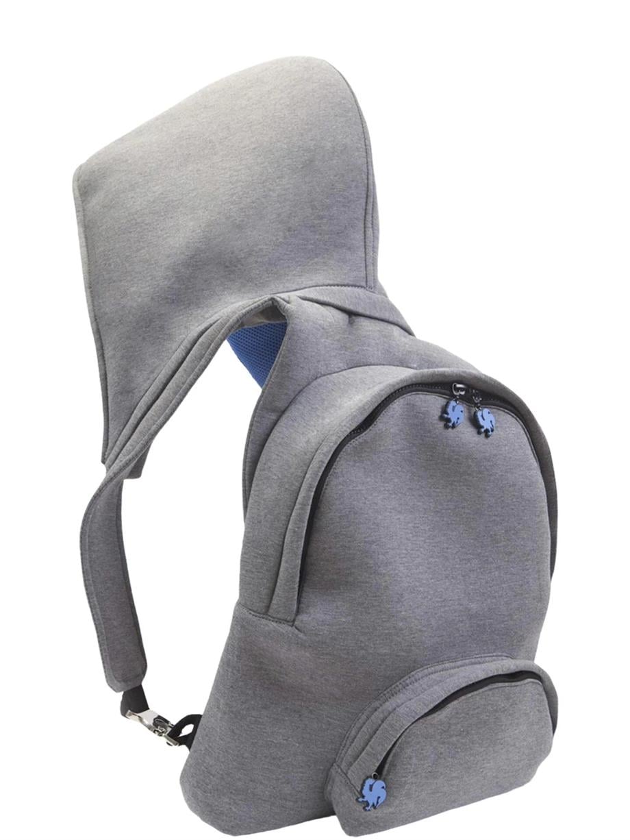 Morikukko Grey Basic Blue Kids Çıkabilir Kapüşonlu Sırt Çantası_MK-GMS