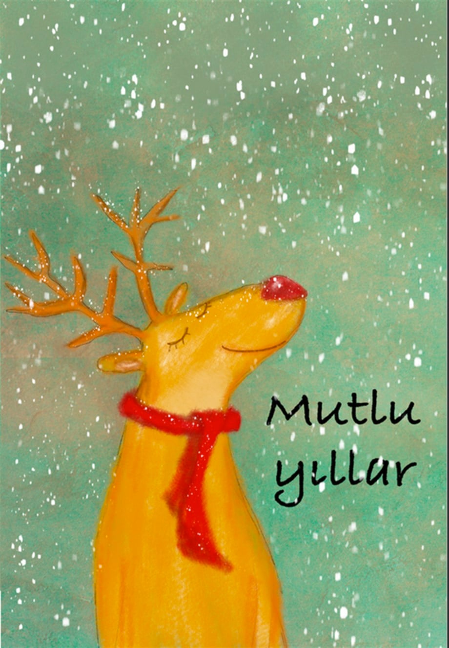Şeyler Bulucu Tebrik Kartı, Kartpostal Geyik Mutlu Yıllar Yeşil_SBKART001