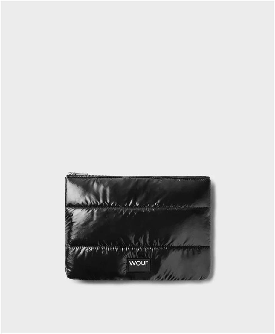 Wouf Clutch, El Çantası Pouch Quilted Line Black Glossy_MLQ230046