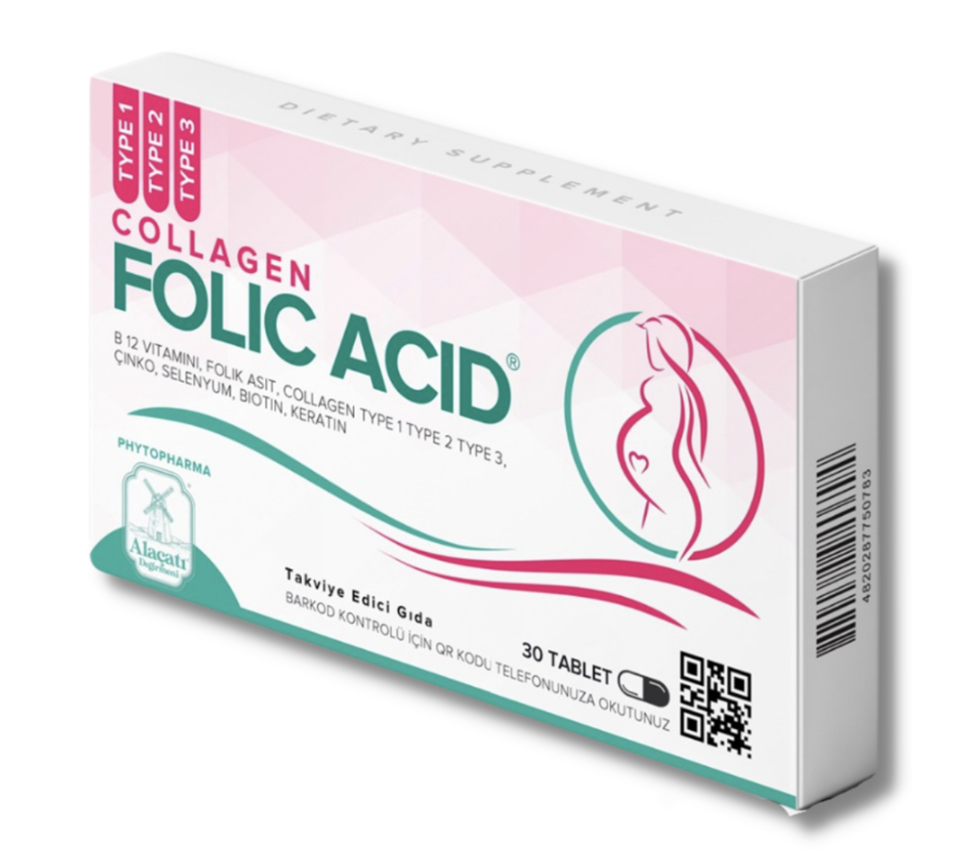 Folik Asit - Tip 1/2/3 Kolajen ve Keratin içeren Gıda Takviyesi 30 Tablet