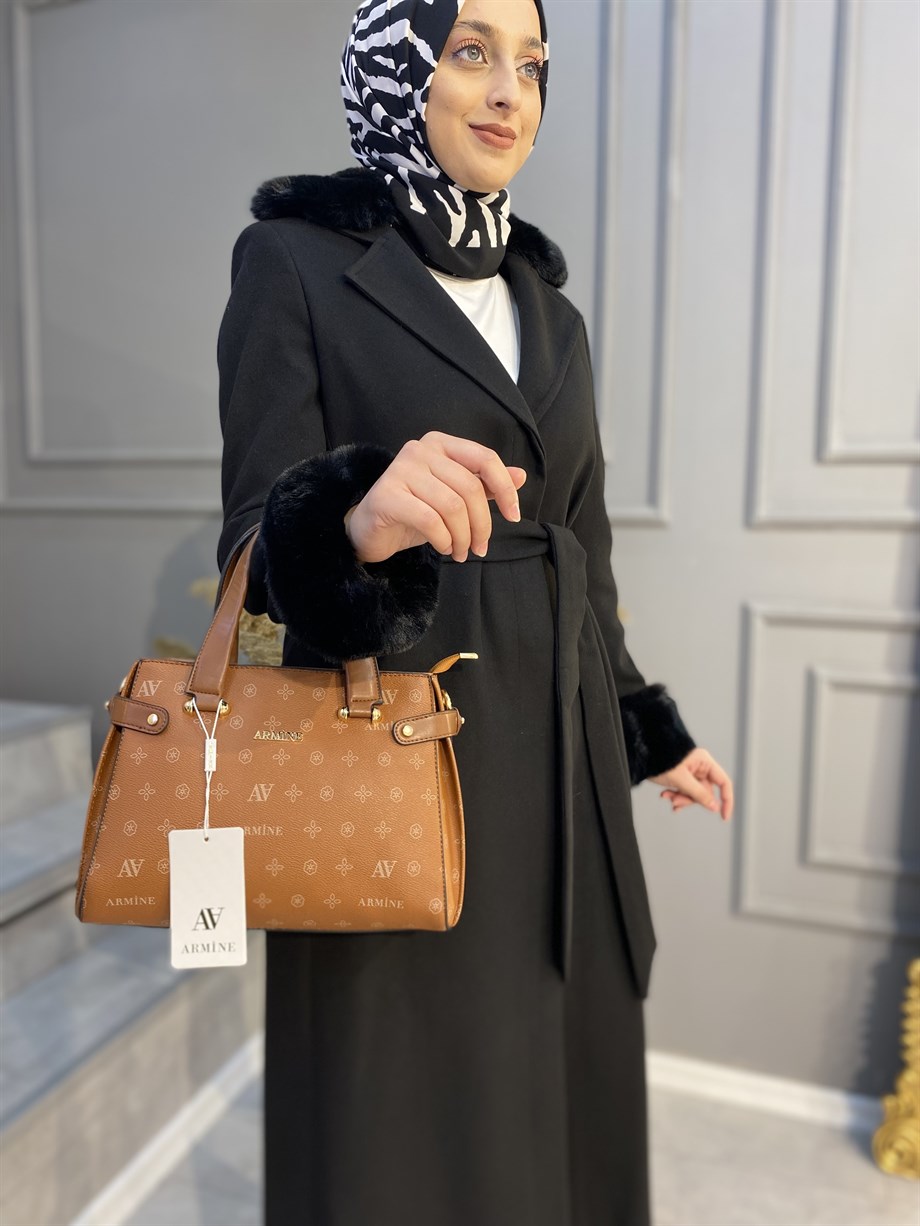 Armine 20KT824  Kürk Detaylı Kışlık Kaşe Kaban 