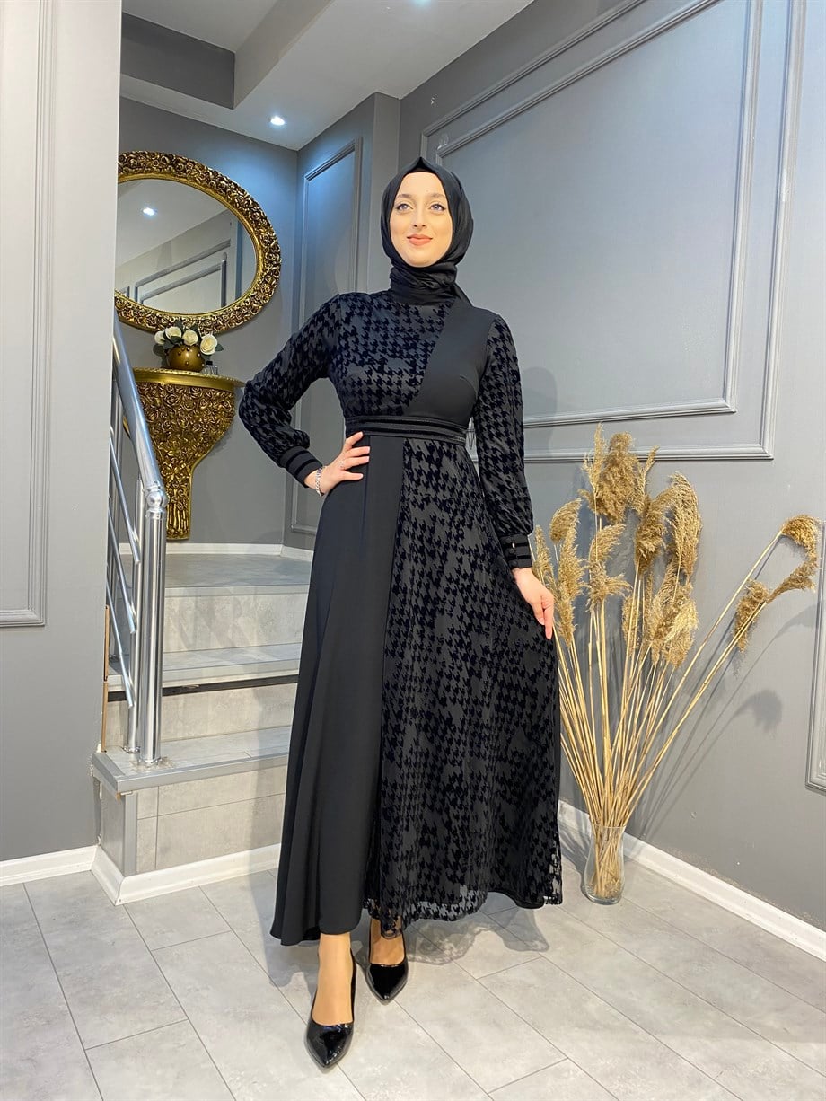 Famelin 70078 Kadife Detaylı Elbise