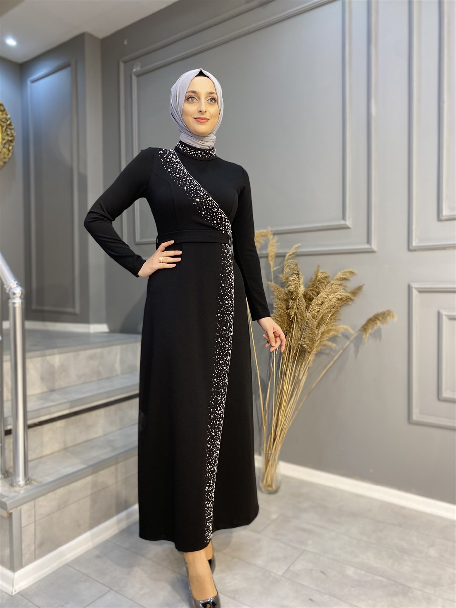 Nevon 1058 Taş Ve İnci İşleme Detaylı Elbise