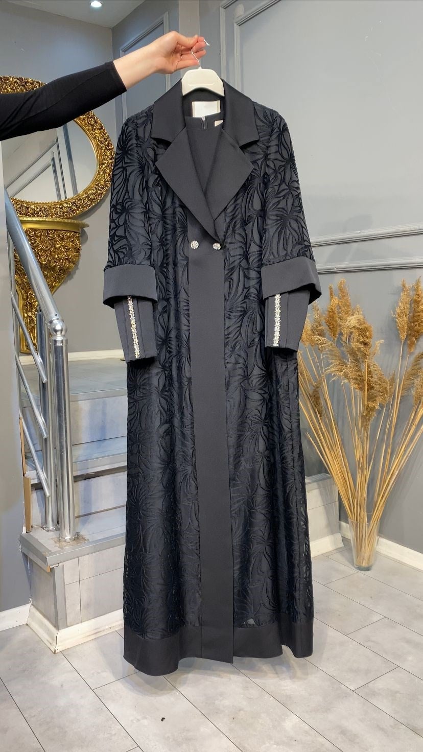 NEVON 2006 KOLU TAŞ İŞLEME DETAYLI PREMİUM LÜKS 2'Lİ ABAYA TAKIM 