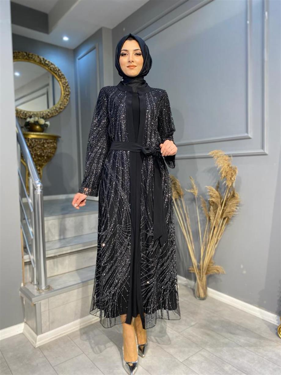 NEVON 23Y132 TAMAMEN SİM BASKI TASARIM ABAYA TAKIM