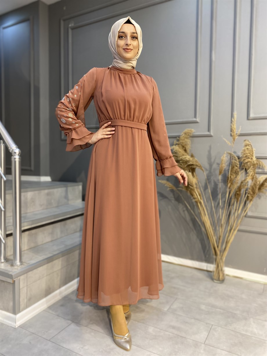 NEVON 3023 Pilise ve Taş Detaylı Yazlık Harika Abiye Elbise