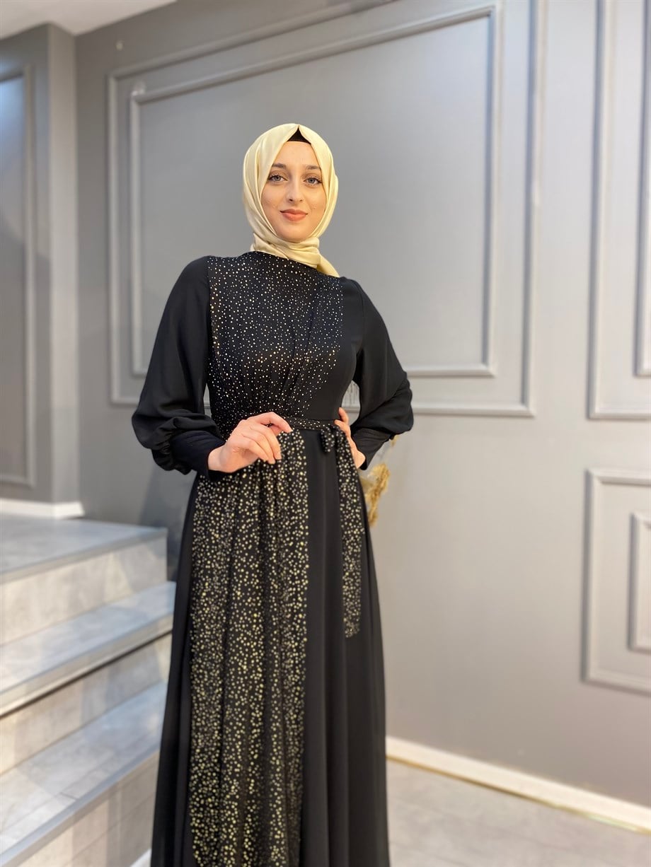 NEVON 4099 Nokta Baskı Detaylı Abiye Elbise