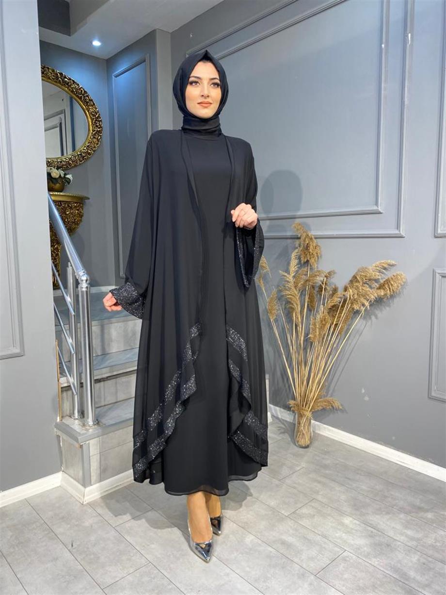 NEVON 4416 SİM DETAYLI ŞİFON ABAYA TAKIM
