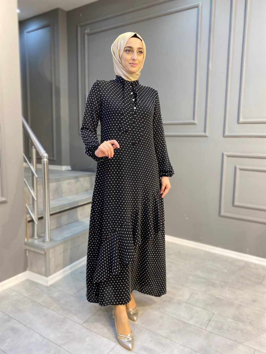 NEVON 4480  Çıtır Puantiye Desenli Çok Şık Elbise