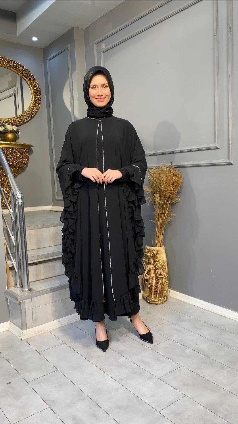 NEVON 4866 TAŞ İŞLEMELİ VE FIRFIR DETAYLI 2'Lİ ABAYA TAKIM