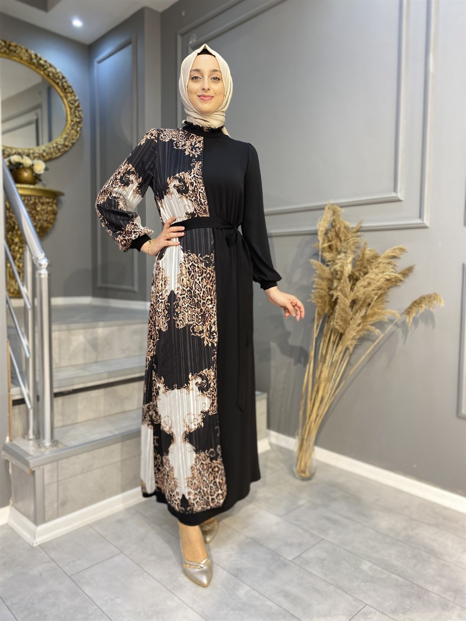 NEVON 700004 Desen Detaylı Abiye Elbise 