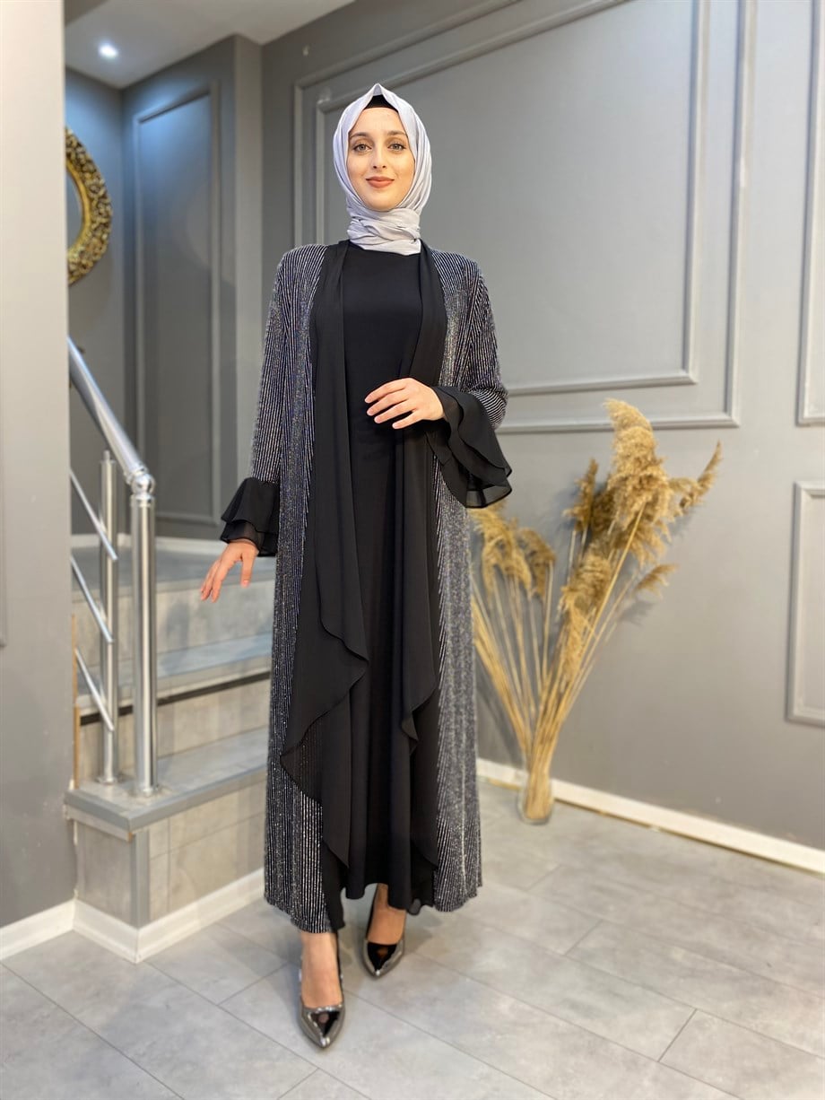 Nevon 703 Sim Detaylı İçli Dışlı 2'li Abaya Takım