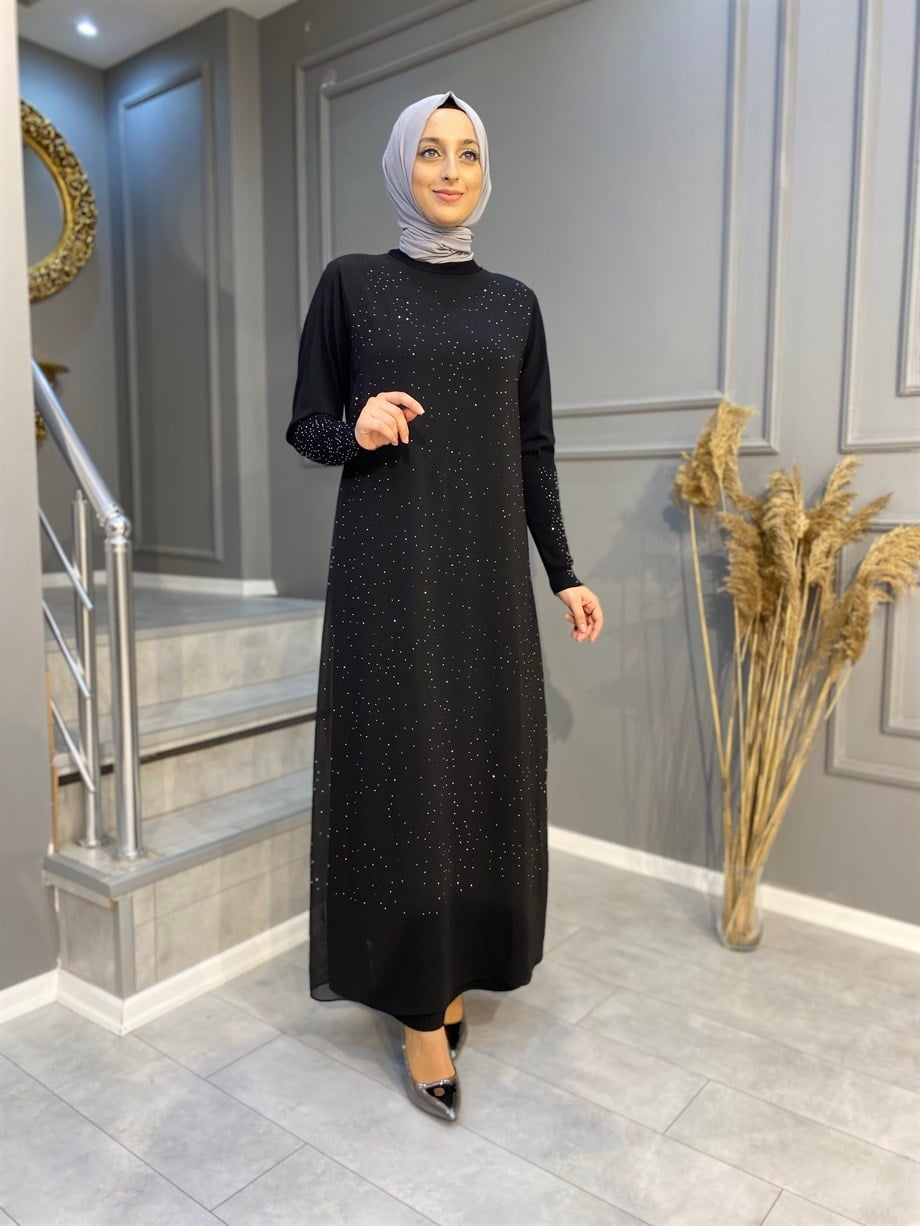 NEVON 733  Taş İslemeli Likralı Abiye Elbise 