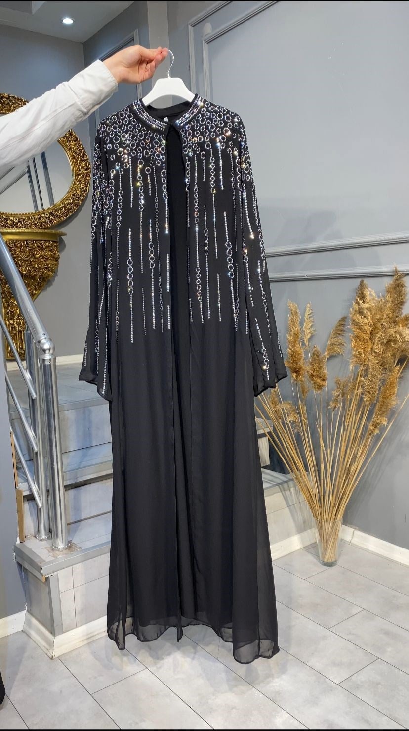 NEVON 7505 ÜZERİ TAŞ İŞLEME DETAYLI ŞİFON ABAYA TAKIM