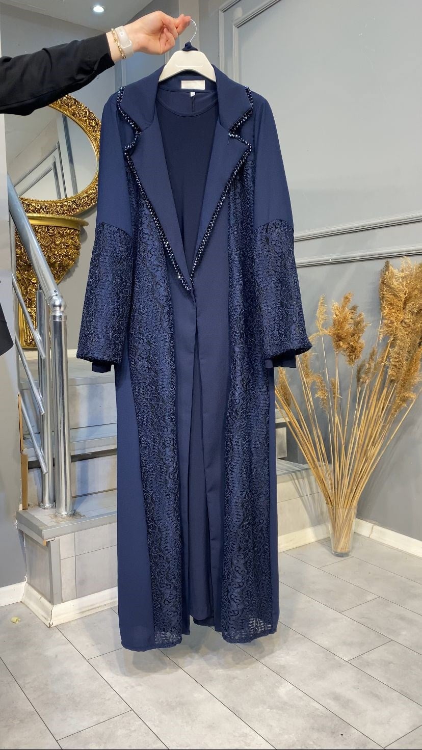 NEVON 7514 GÜPÜR DETAYLI LÜKS 2'Lİ ABAYA TAKIM