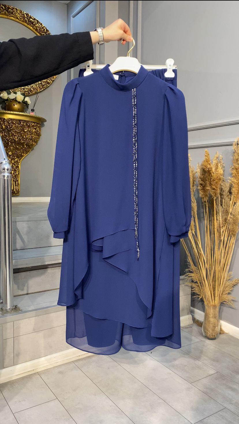 NEVON 9299 TAŞ İŞLEME DETAYLI ŞİFON PANTOLON TAKIM 