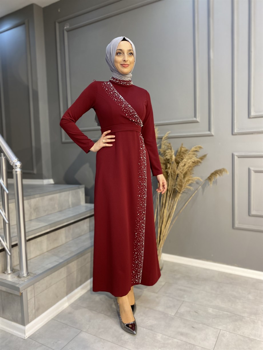 Nevon 1058 Taş Ve İnci İşleme Detaylı Elbise