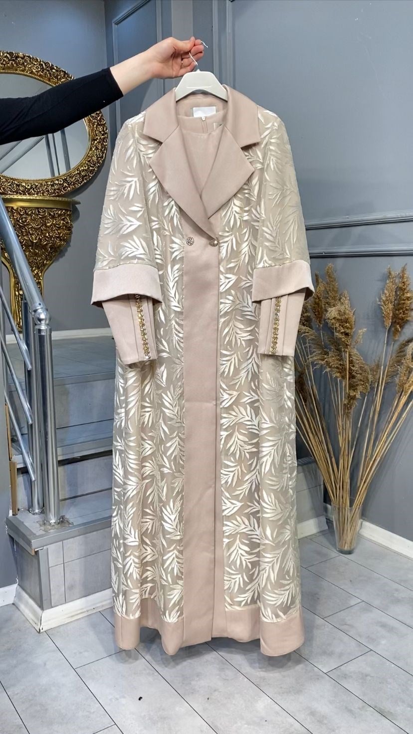 NEVON 2006 KOLU TAŞ İŞLEME DETAYLI PREMİUM LÜKS 2'Lİ ABAYA TAKIM 
